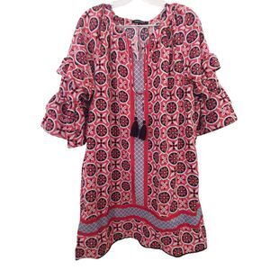 Simply Southern Bell Sleeve Dress Boho Preppy Pink Black LARGE